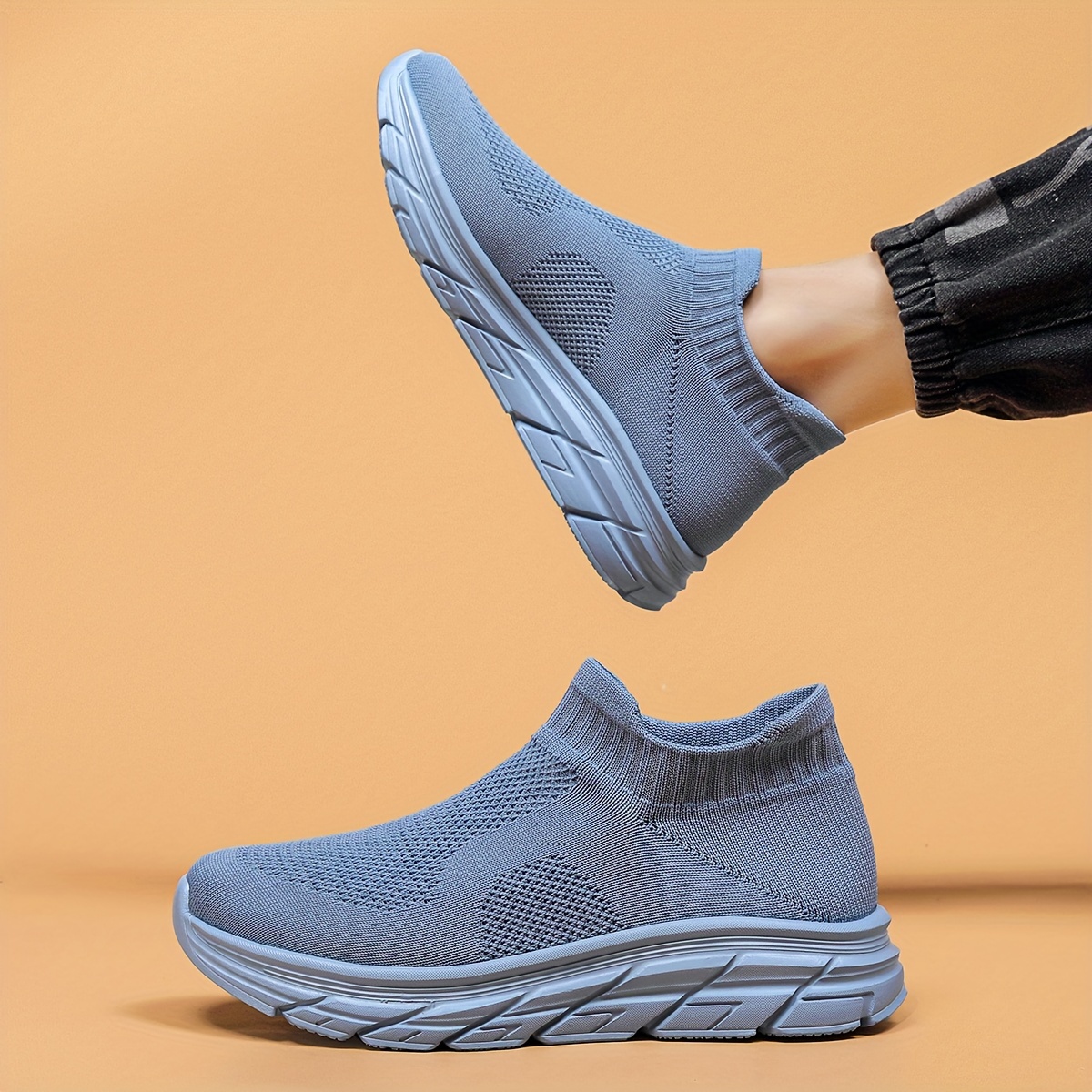 mens trendy solid woven knit sock shoes comfy non slip breathable soft sole sneakers for mens outdoor activities details 16