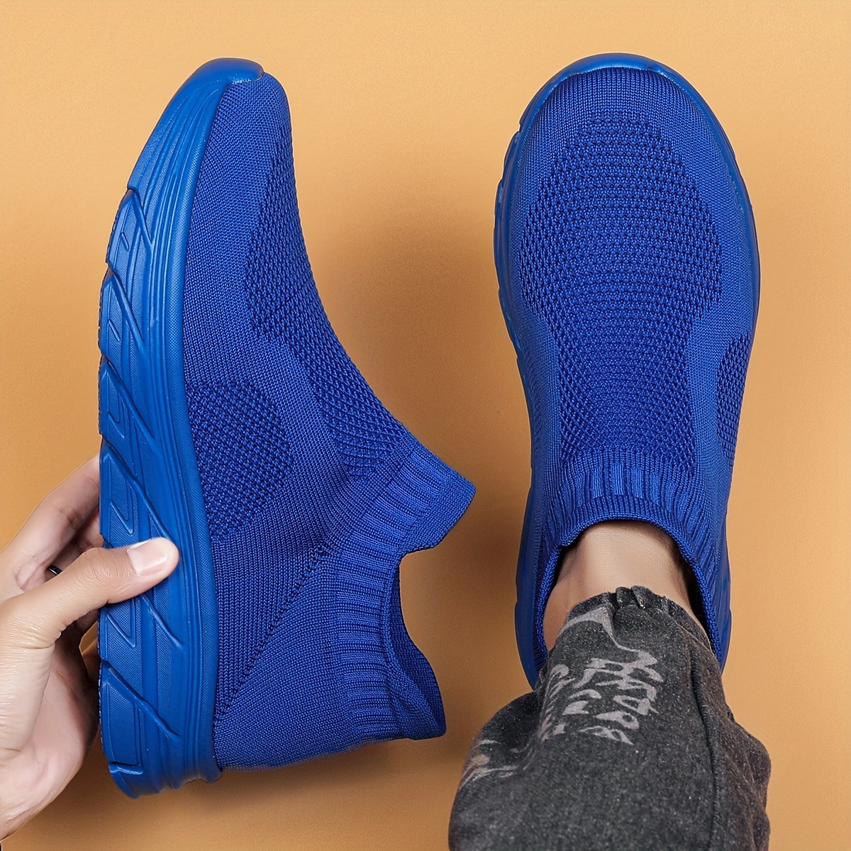 mens trendy solid woven knit sock shoes comfy non slip breathable soft sole sneakers for mens outdoor activities details 17