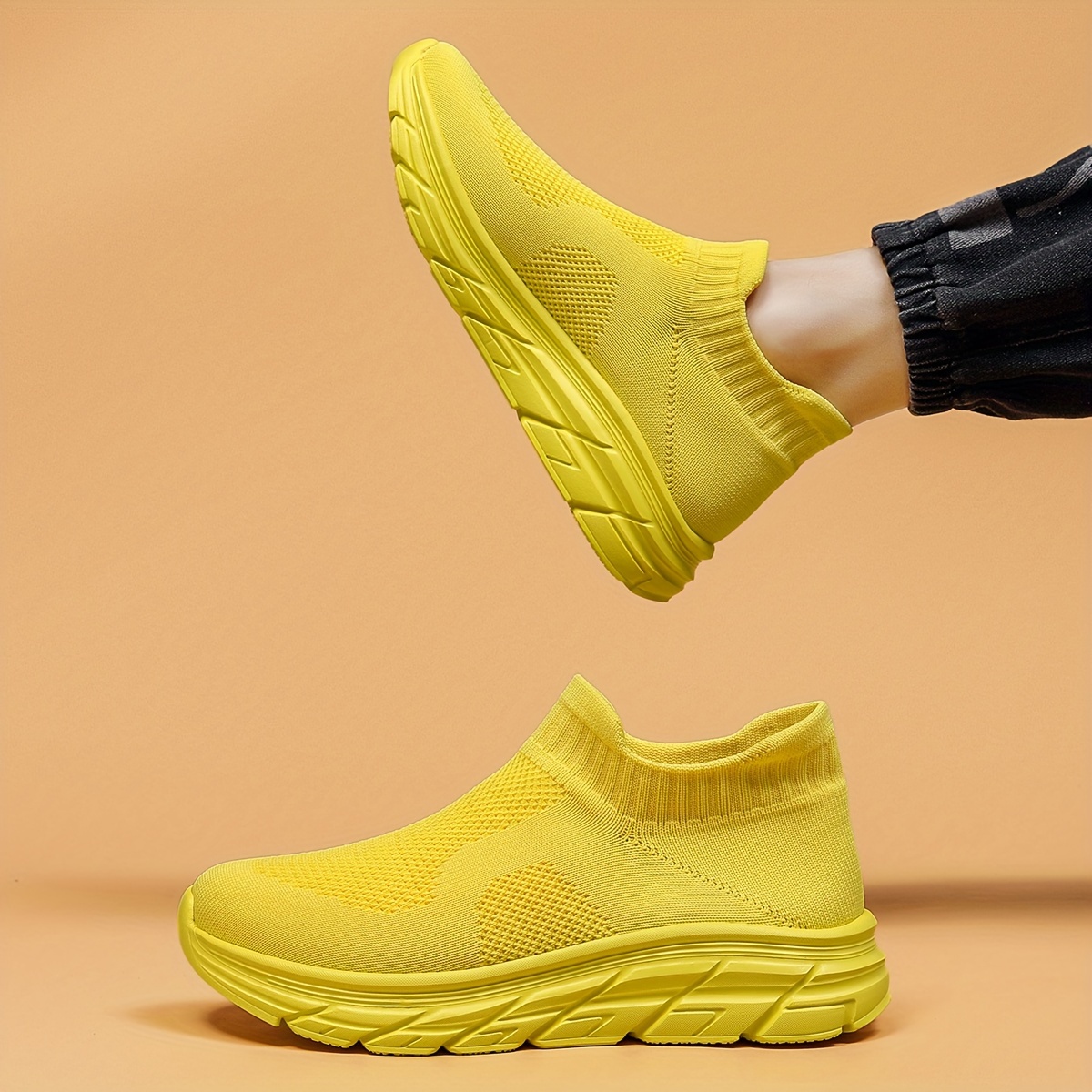 mens trendy solid woven knit sock shoes comfy non slip breathable soft sole sneakers for mens outdoor activities details 18
