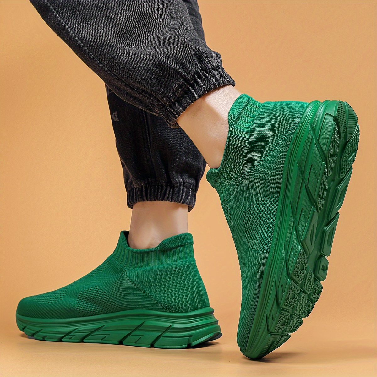 mens trendy solid woven knit sock shoes comfy non slip breathable soft sole sneakers for mens outdoor activities details 19