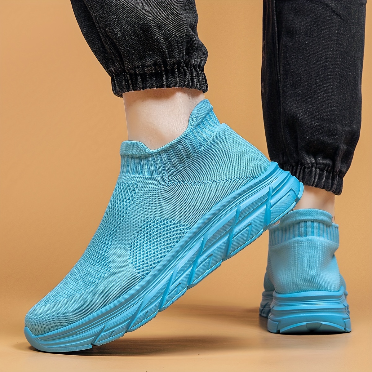 mens trendy solid woven knit sock shoes comfy non slip breathable soft sole sneakers for mens outdoor activities details 20
