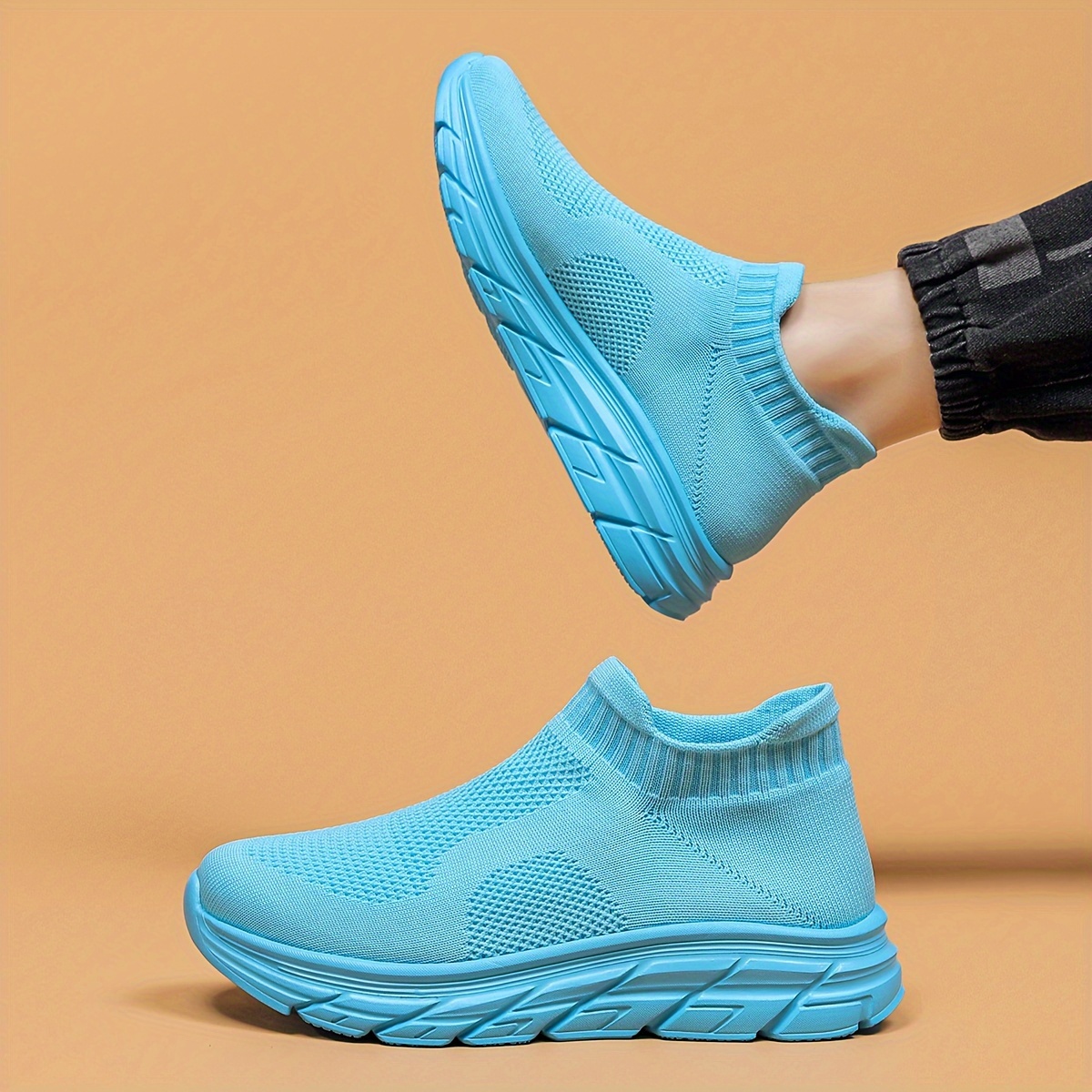 mens trendy solid woven knit sock shoes comfy non slip breathable soft sole sneakers for mens outdoor activities details 21