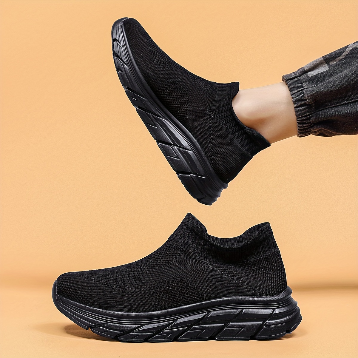 mens trendy solid woven knit sock shoes comfy non slip breathable soft sole sneakers for mens outdoor activities details 22