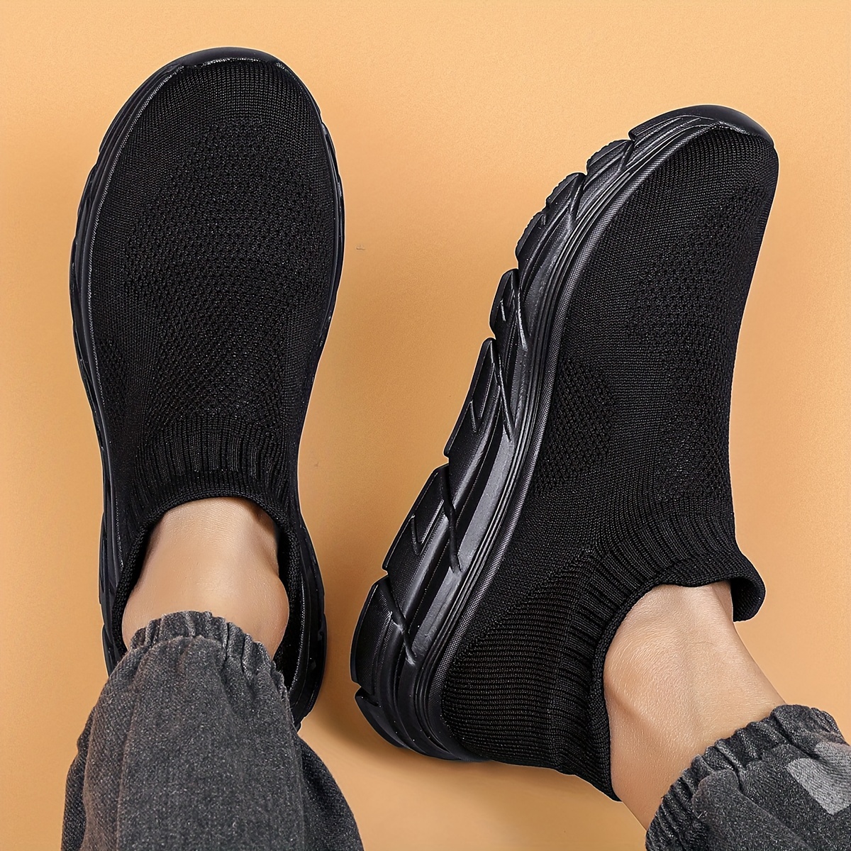 mens trendy solid woven knit sock shoes comfy non slip breathable soft sole sneakers for mens outdoor activities details 23