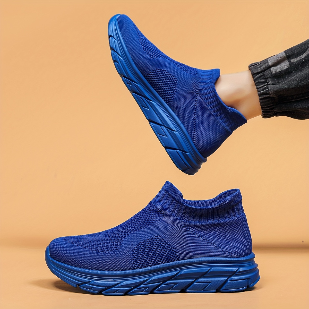 mens trendy solid woven knit sock shoes comfy non slip breathable soft sole sneakers for mens outdoor activities details 25