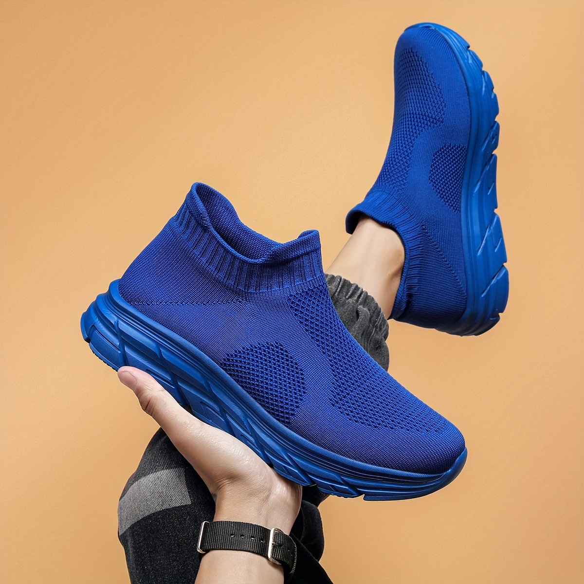 mens trendy solid woven knit sock shoes comfy non slip breathable soft sole sneakers for mens outdoor activities details 26