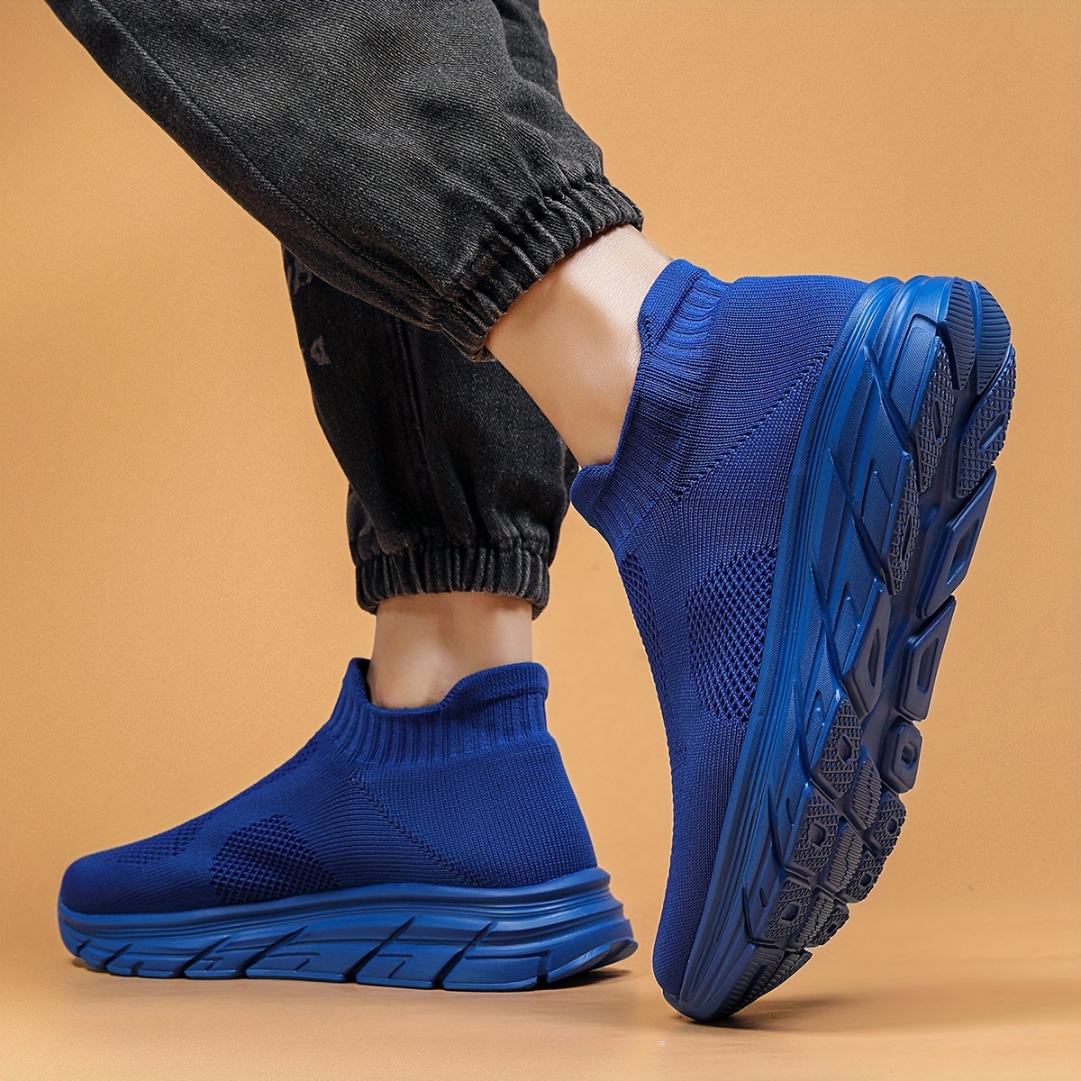 mens trendy solid woven knit sock shoes comfy non slip breathable soft sole sneakers for mens outdoor activities details 27