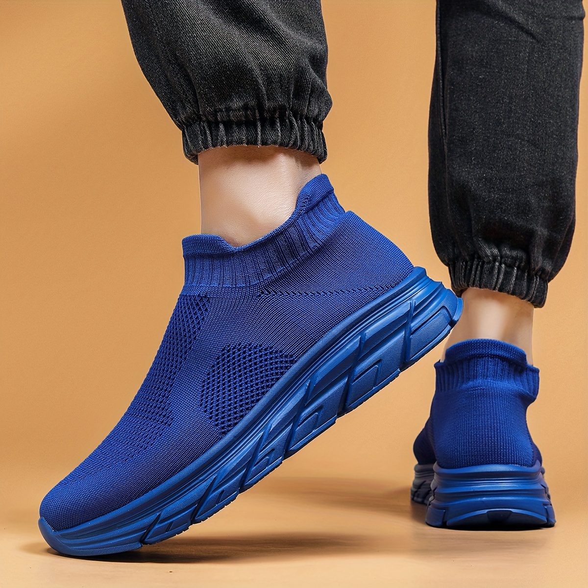 mens trendy solid woven knit sock shoes comfy non slip breathable soft sole sneakers for mens outdoor activities details 28