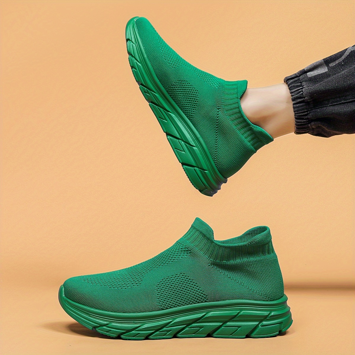 mens trendy solid woven knit sock shoes comfy non slip breathable soft sole sneakers for mens outdoor activities details 29