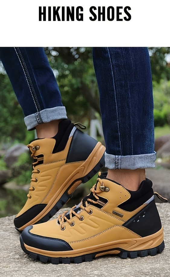 mens outdoor fuzz lined hiking shoes comfortable arch support non slip mountaineering travel sneakers details 6
