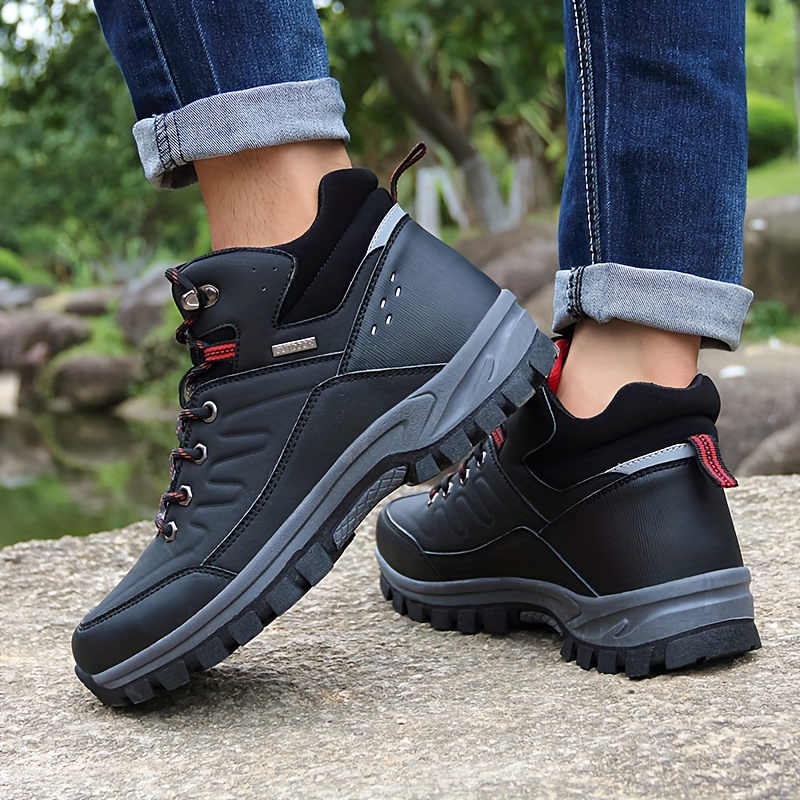 mens outdoor fuzz lined hiking shoes comfortable arch support non slip mountaineering travel sneakers details 10
