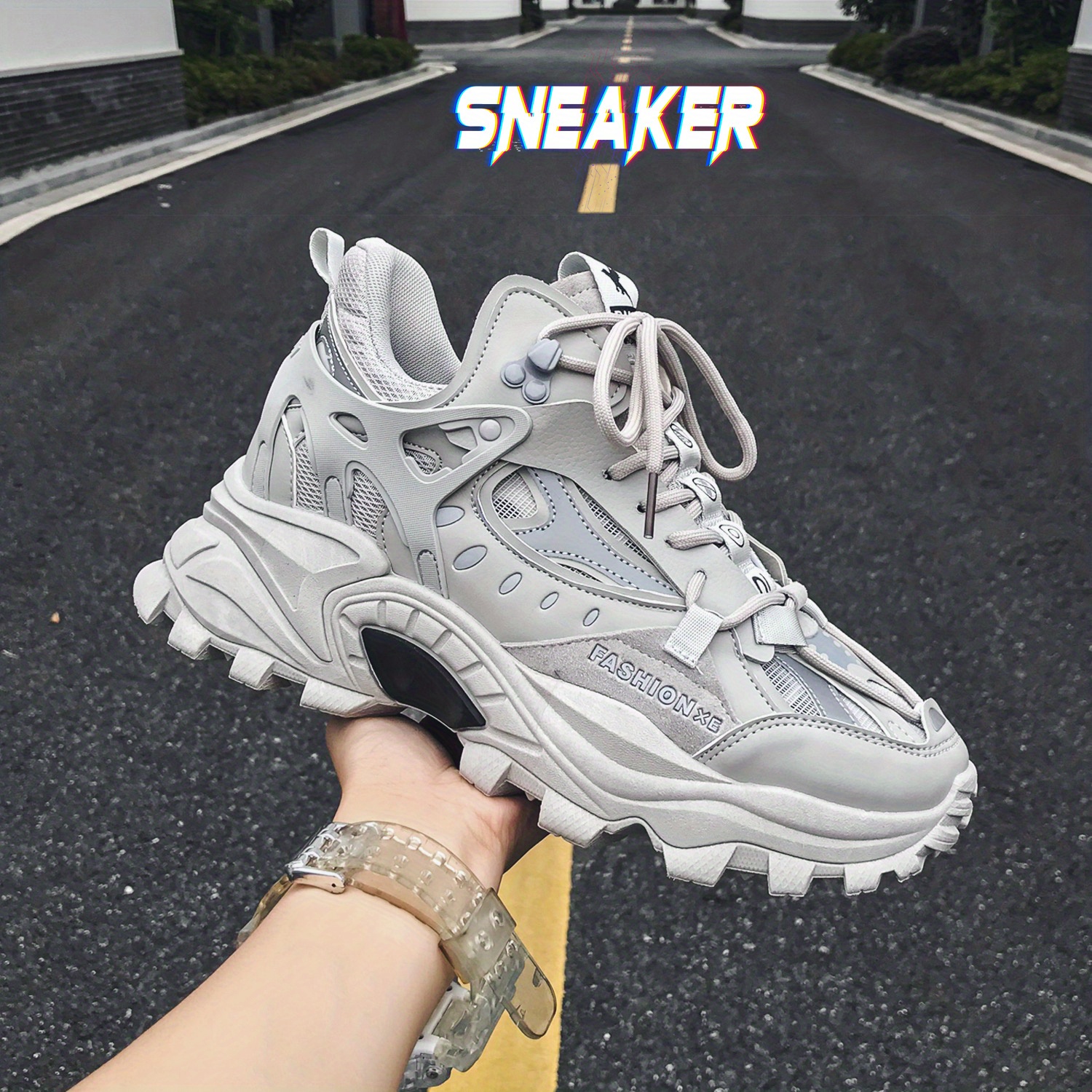 mens lace up chunky sneakers dad shoes athletic shoes shock absorbing and breathable details 2