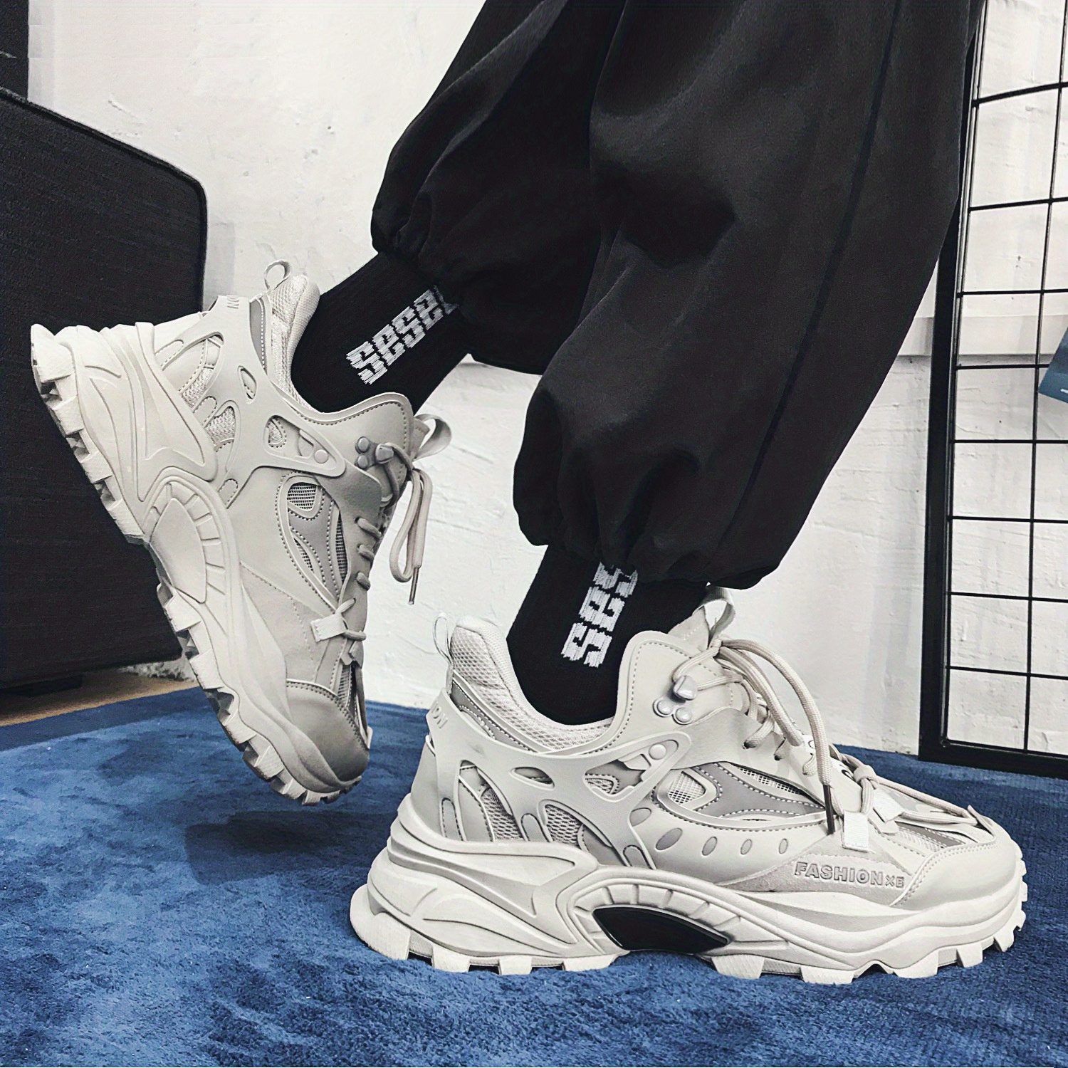 mens lace up chunky sneakers dad shoes athletic shoes shock absorbing and breathable details 8