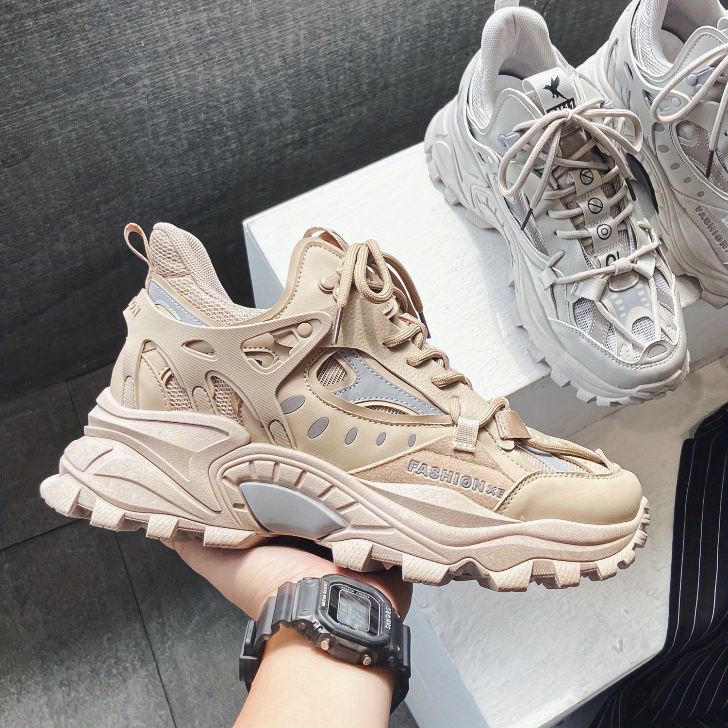 mens lace up chunky sneakers dad shoes athletic shoes shock absorbing and breathable details 12