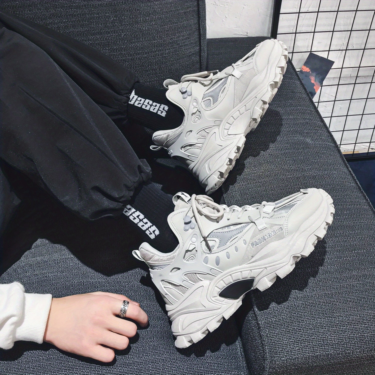 mens lace up chunky sneakers dad shoes athletic shoes shock absorbing and breathable details 16