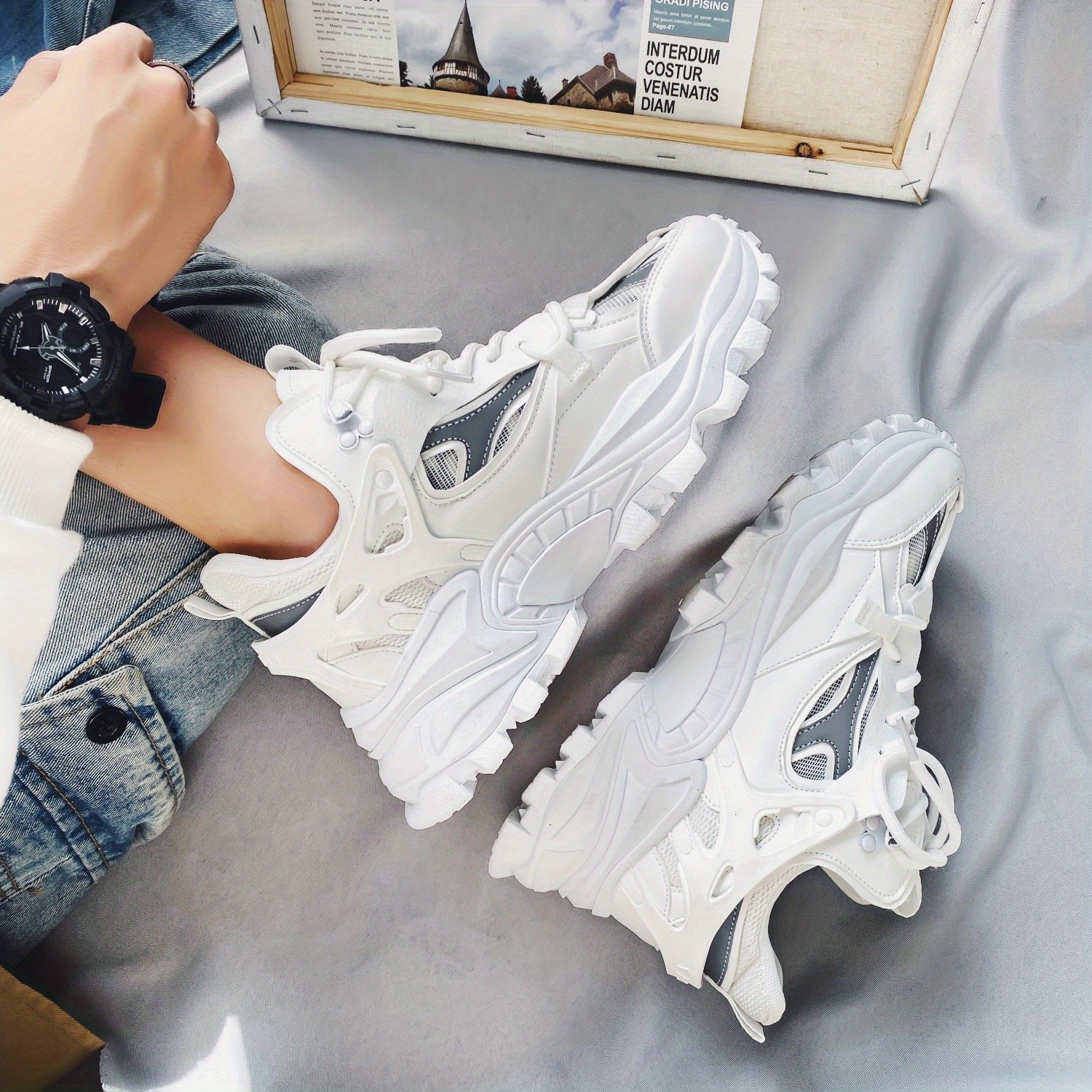 mens lace up chunky sneakers dad shoes athletic shoes shock absorbing and breathable details 23