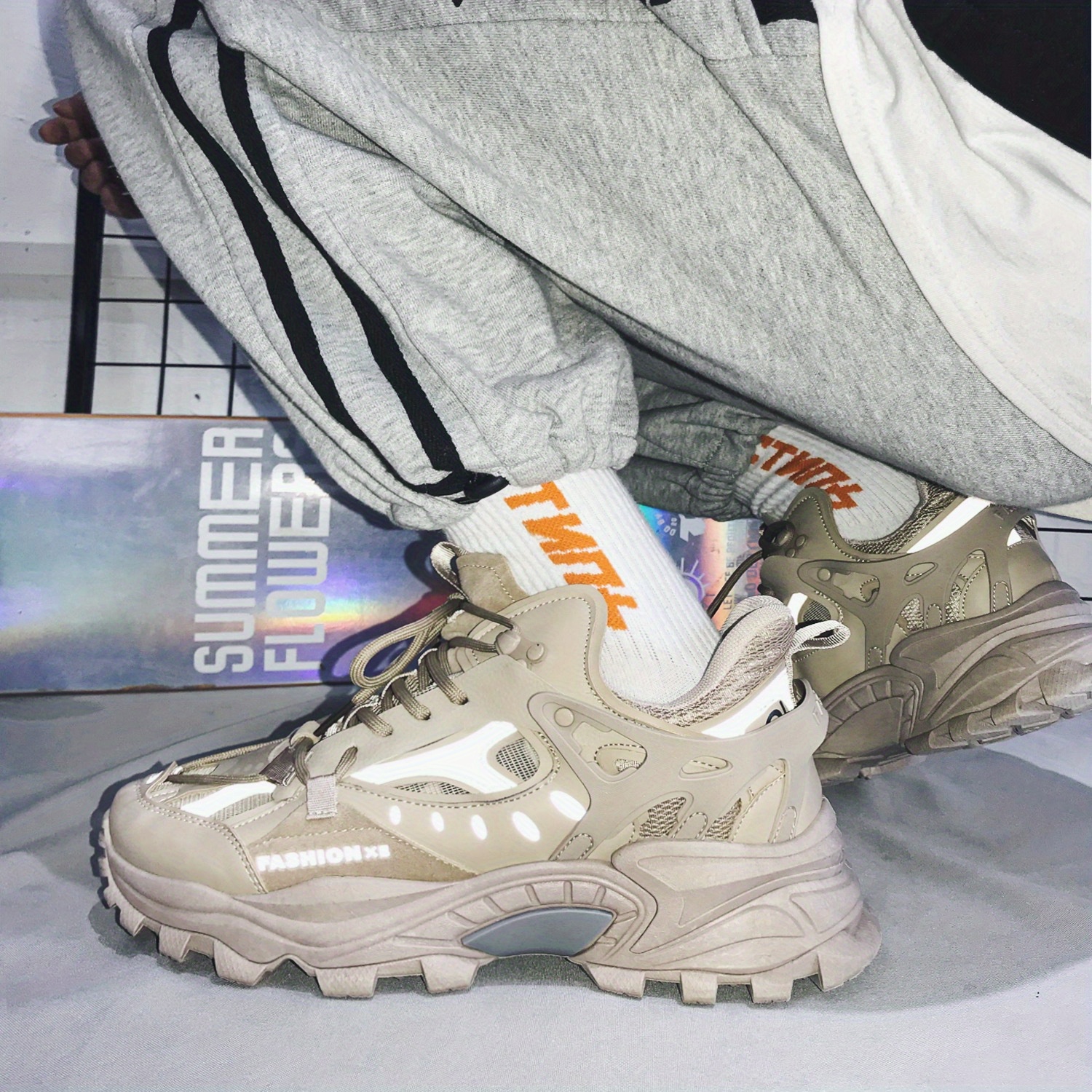 mens lace up chunky sneakers dad shoes athletic shoes shock absorbing and breathable details 38