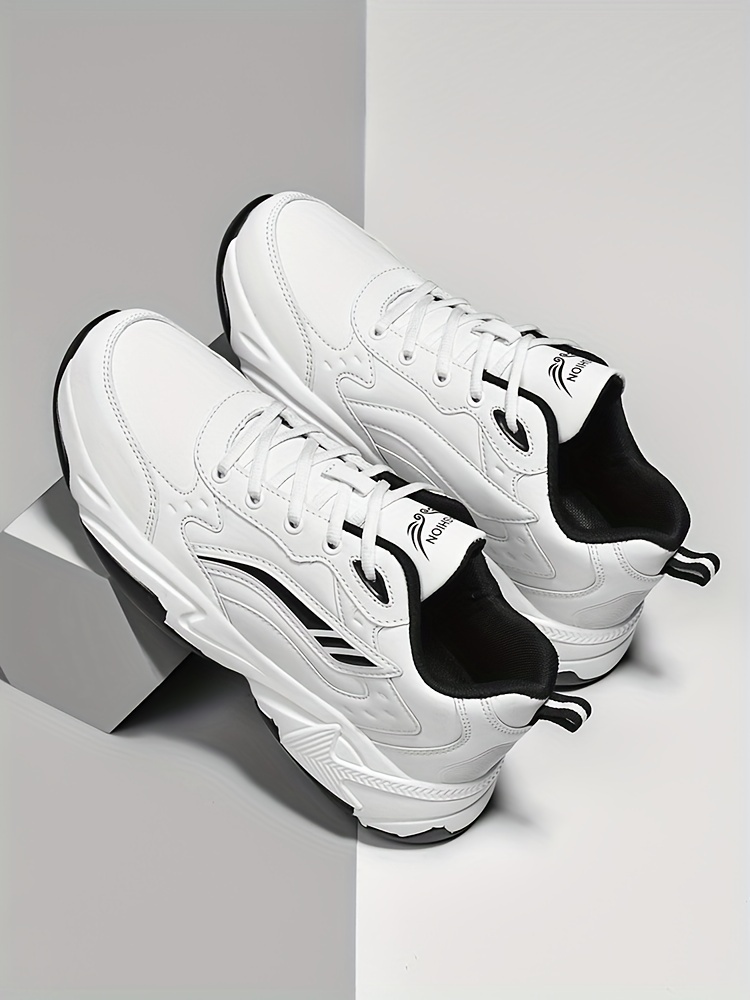 plus size mens solid chunky shoes comfy non slip lace up casual sneakers for mens outdoor activities details 0