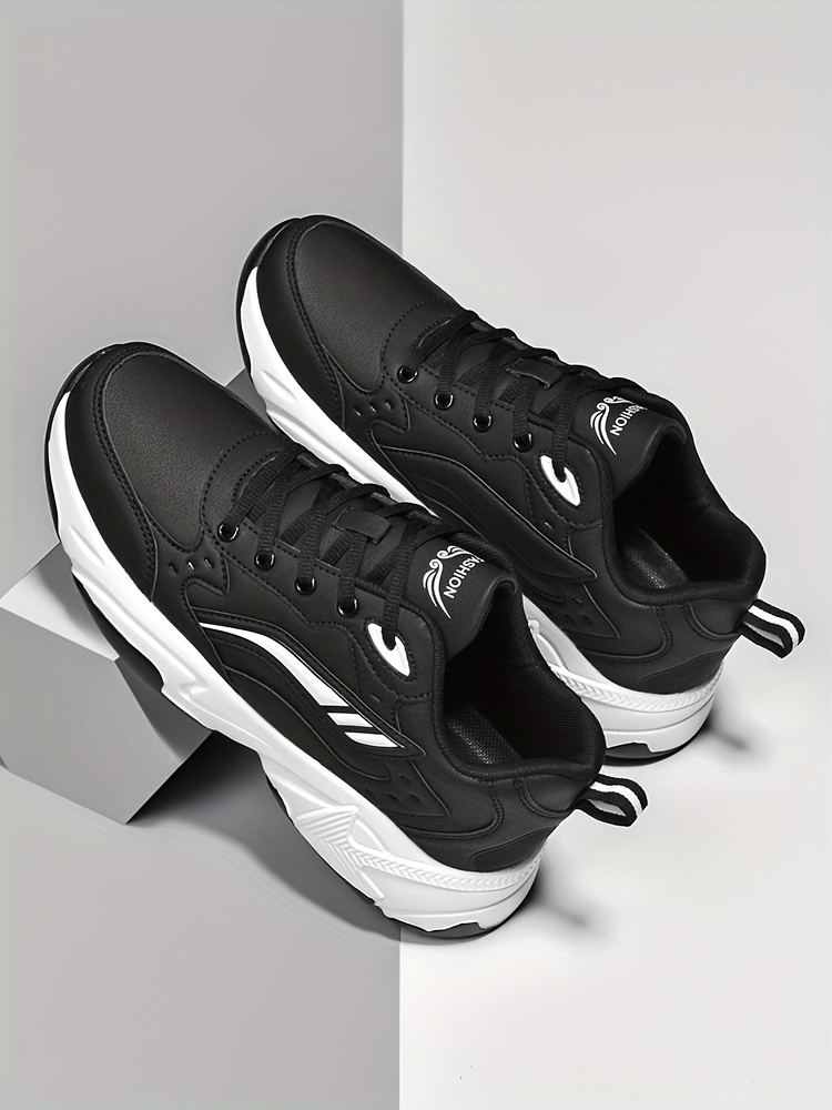 plus size mens solid chunky shoes comfy non slip lace up casual sneakers for mens outdoor activities details 1
