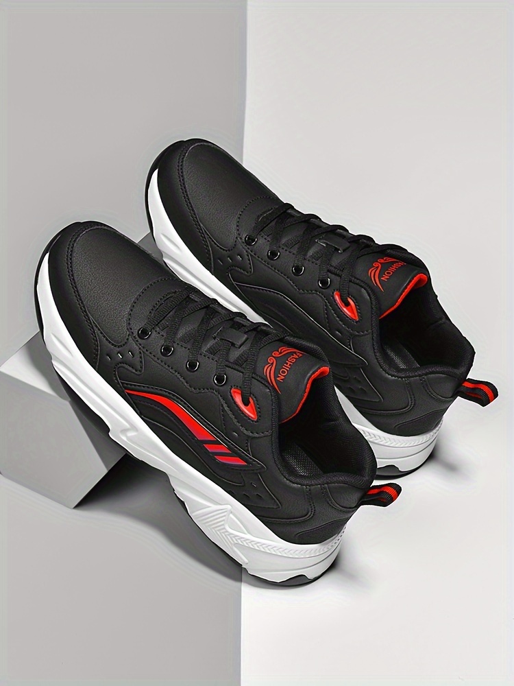plus size mens solid chunky shoes comfy non slip lace up casual sneakers for mens outdoor activities details 2