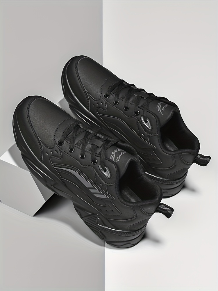 plus size mens solid chunky shoes comfy non slip lace up casual sneakers for mens outdoor activities details 3