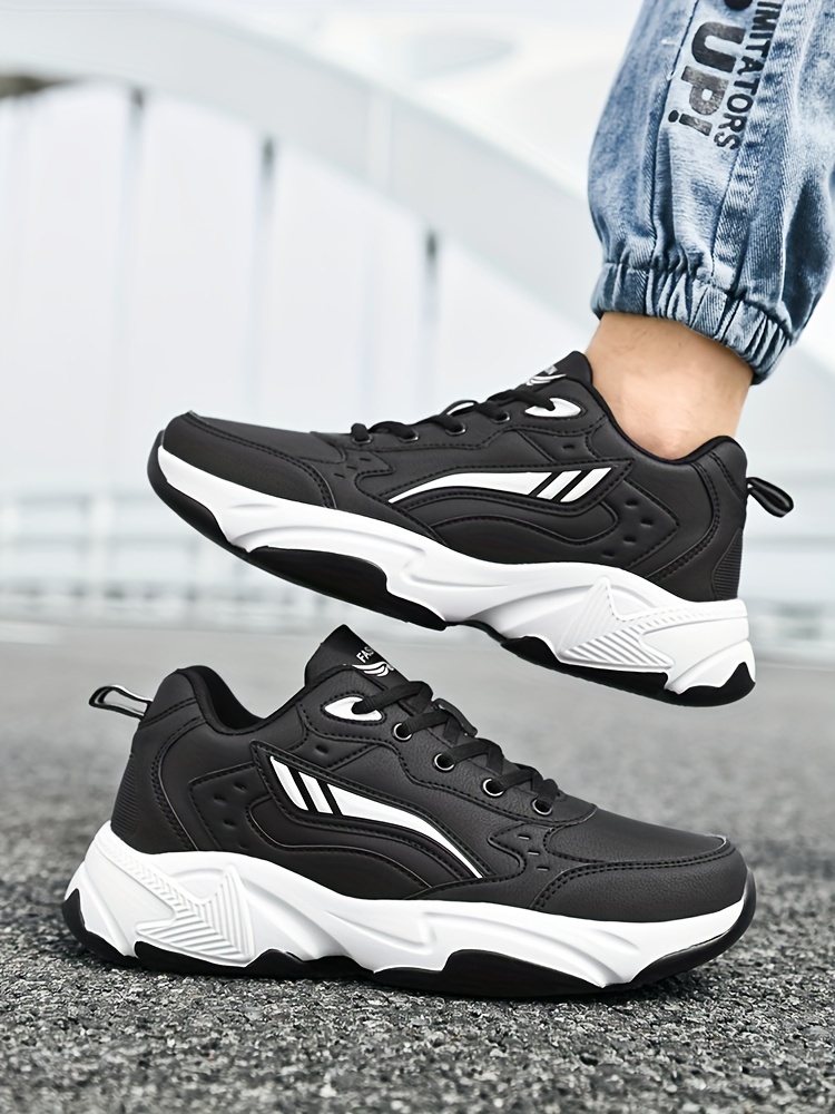 plus size mens solid chunky shoes comfy non slip lace up casual sneakers for mens outdoor activities details 7