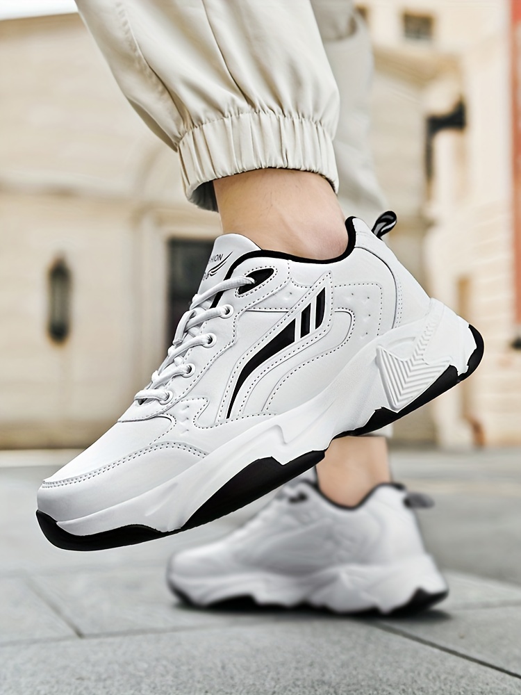 plus size mens solid chunky shoes comfy non slip lace up casual sneakers for mens outdoor activities details 8