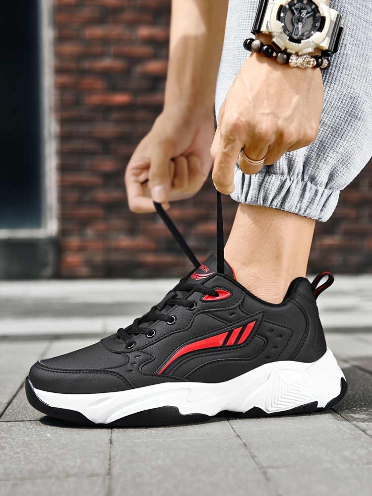 plus size mens solid chunky shoes comfy non slip lace up casual sneakers for mens outdoor activities details 9