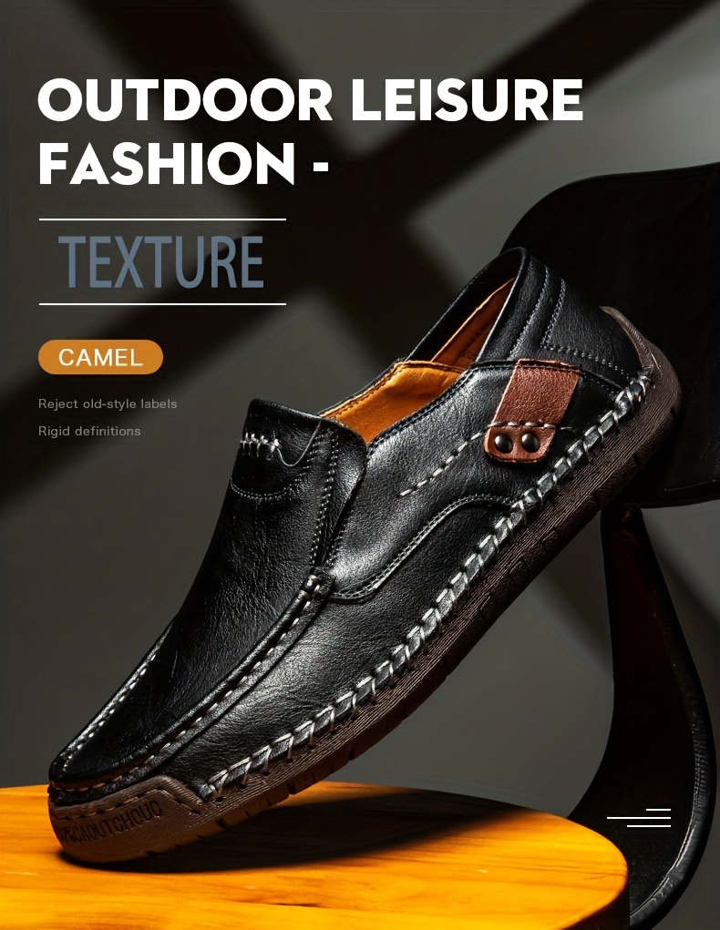 mens loafer shoes round toe lightweight non slip slip on leather dress shoes for business meeting outdoor walking details 0
