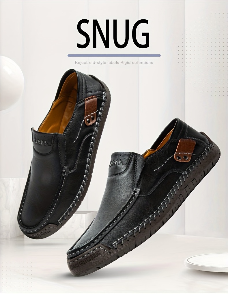 mens loafer shoes round toe lightweight non slip slip on leather dress shoes for business meeting outdoor walking details 1