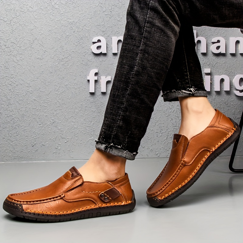 mens loafer shoes round toe lightweight non slip slip on leather dress shoes for business meeting outdoor walking details 2