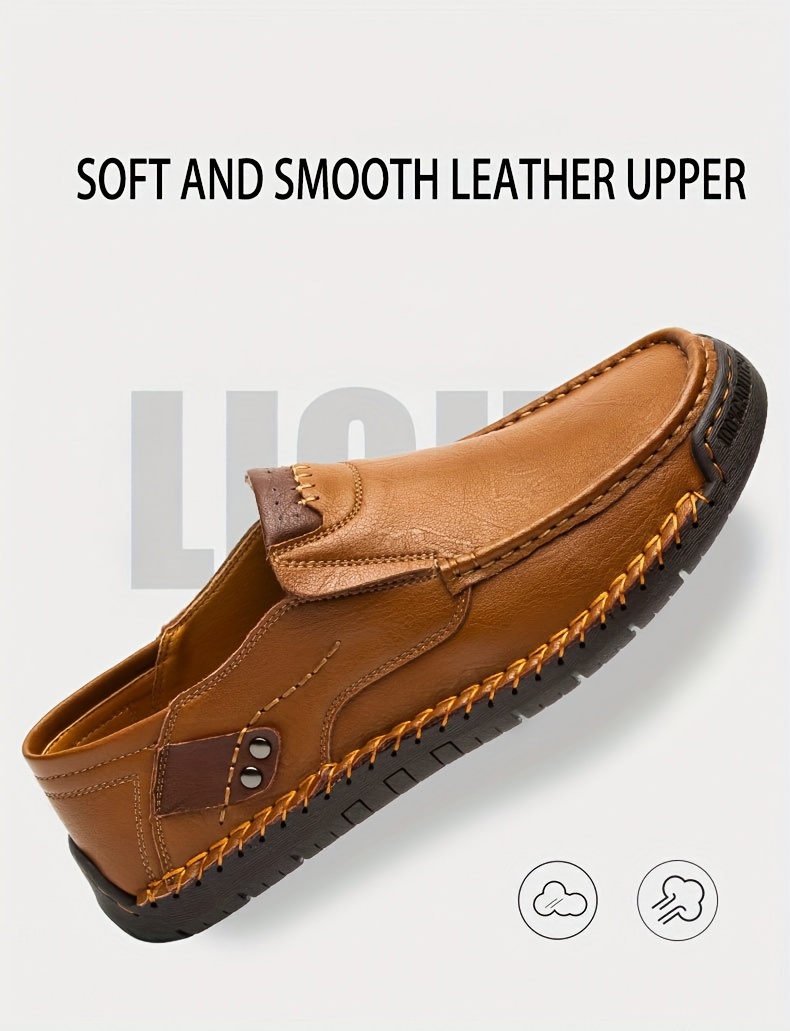 mens loafer shoes round toe lightweight non slip slip on leather dress shoes for business meeting outdoor walking details 3