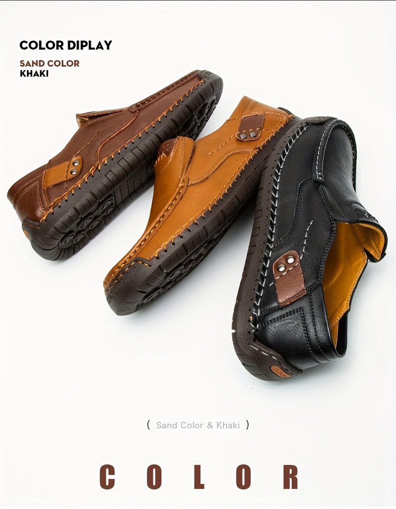 mens loafer shoes round toe lightweight non slip slip on leather dress shoes for business meeting outdoor walking details 4