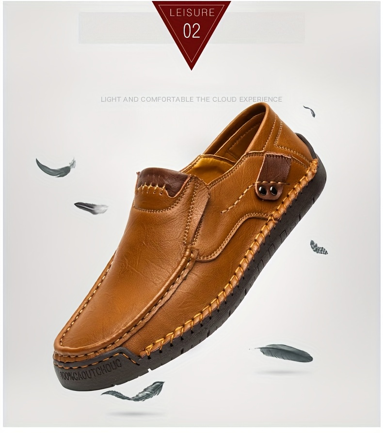 mens loafer shoes round toe lightweight non slip slip on leather dress shoes for business meeting outdoor walking details 6