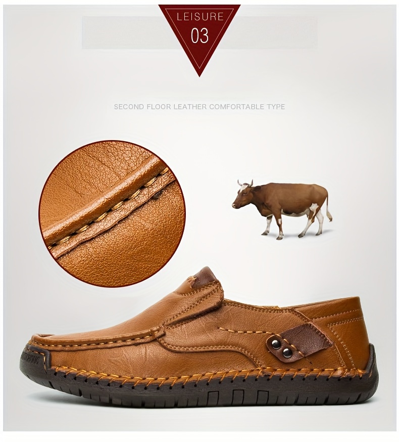 mens loafer shoes round toe lightweight non slip slip on leather dress shoes for business meeting outdoor walking details 7