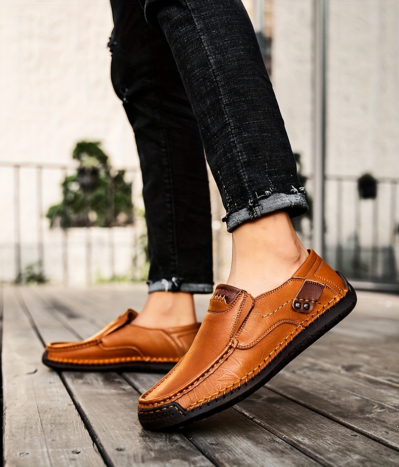 mens loafer shoes round toe lightweight non slip slip on leather dress shoes for business meeting outdoor walking details 11