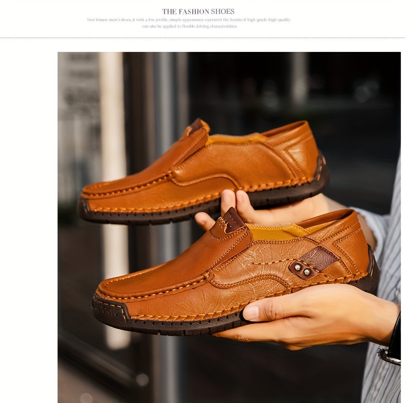 mens loafer shoes round toe lightweight non slip slip on leather dress shoes for business meeting outdoor walking details 12