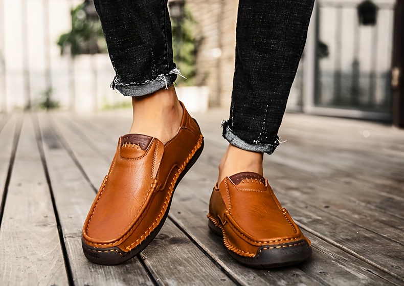 mens loafer shoes round toe lightweight non slip slip on leather dress shoes for business meeting outdoor walking details 13