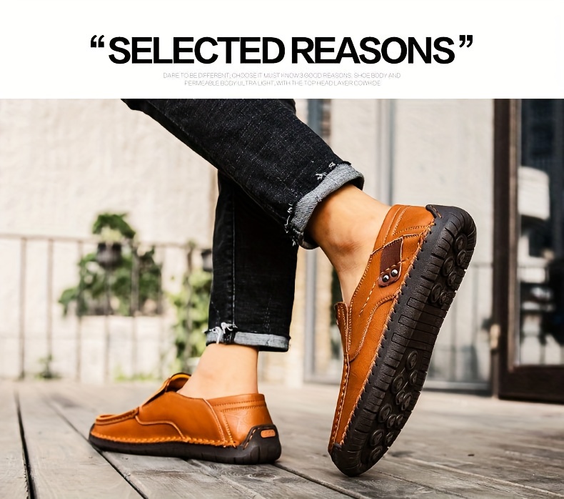 mens loafer shoes round toe lightweight non slip slip on leather dress shoes for business meeting outdoor walking details 14