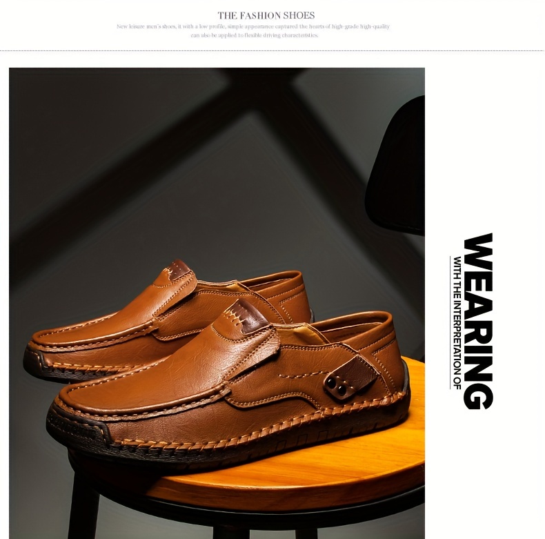 mens loafer shoes round toe lightweight non slip slip on leather dress shoes for business meeting outdoor walking details 15