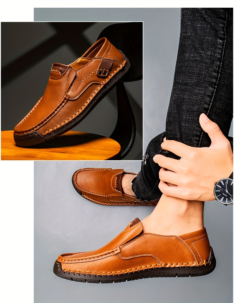 mens loafer shoes round toe lightweight non slip slip on leather dress shoes for business meeting outdoor walking details 16