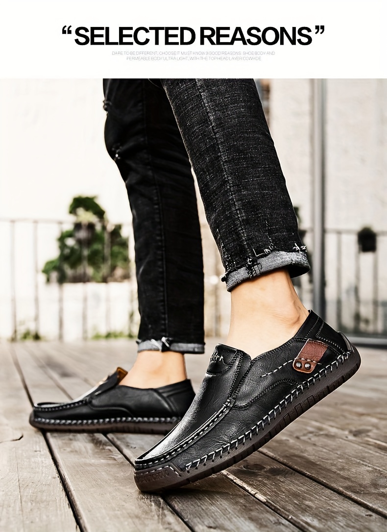 mens loafer shoes round toe lightweight non slip slip on leather dress shoes for business meeting outdoor walking details 17