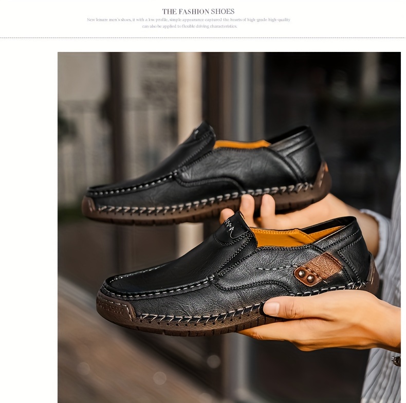 mens loafer shoes round toe lightweight non slip slip on leather dress shoes for business meeting outdoor walking details 18