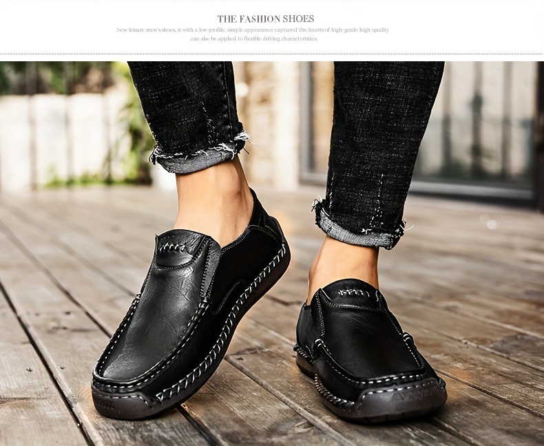 mens loafer shoes round toe lightweight non slip slip on leather dress shoes for business meeting outdoor walking details 19