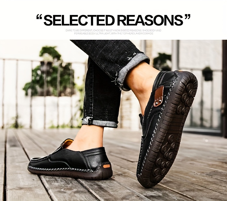mens loafer shoes round toe lightweight non slip slip on leather dress shoes for business meeting outdoor walking details 20