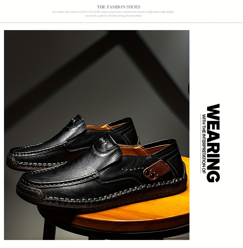 mens loafer shoes round toe lightweight non slip slip on leather dress shoes for business meeting outdoor walking details 21