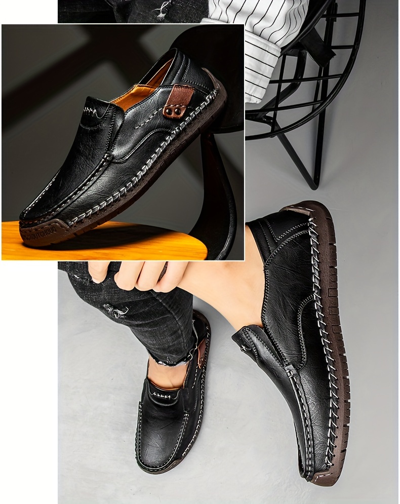 mens loafer shoes round toe lightweight non slip slip on leather dress shoes for business meeting outdoor walking details 22