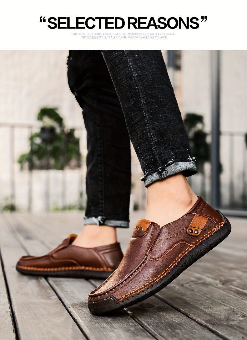 mens loafer shoes round toe lightweight non slip slip on leather dress shoes for business meeting outdoor walking details 23