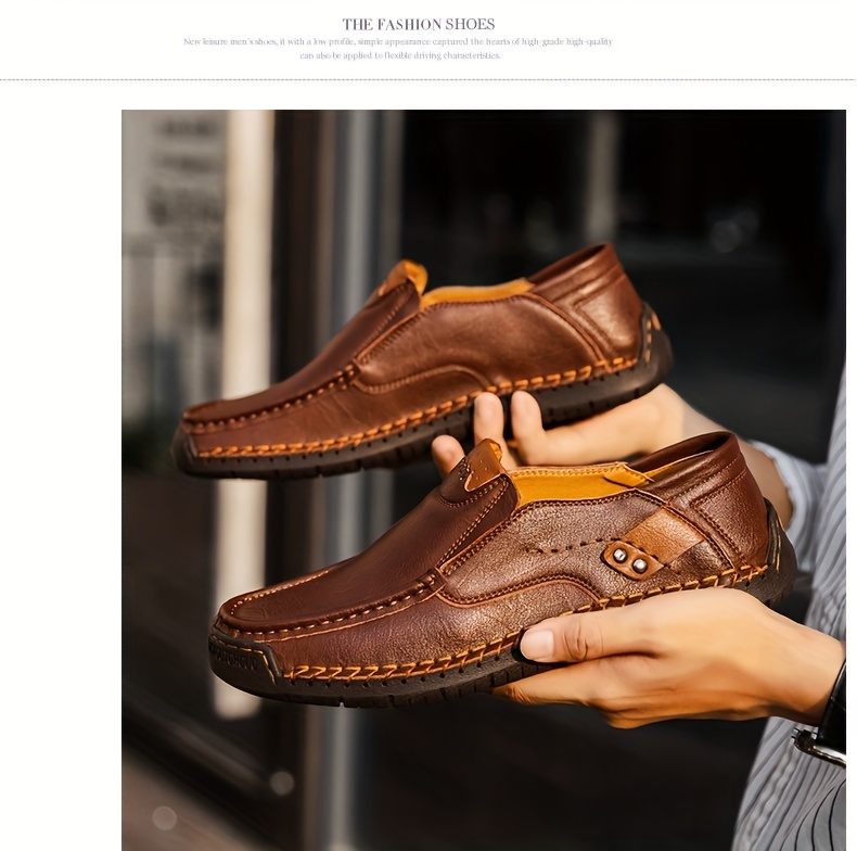 mens loafer shoes round toe lightweight non slip slip on leather dress shoes for business meeting outdoor walking details 24