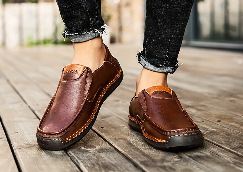 mens loafer shoes round toe lightweight non slip slip on leather dress shoes for business meeting outdoor walking details 25
